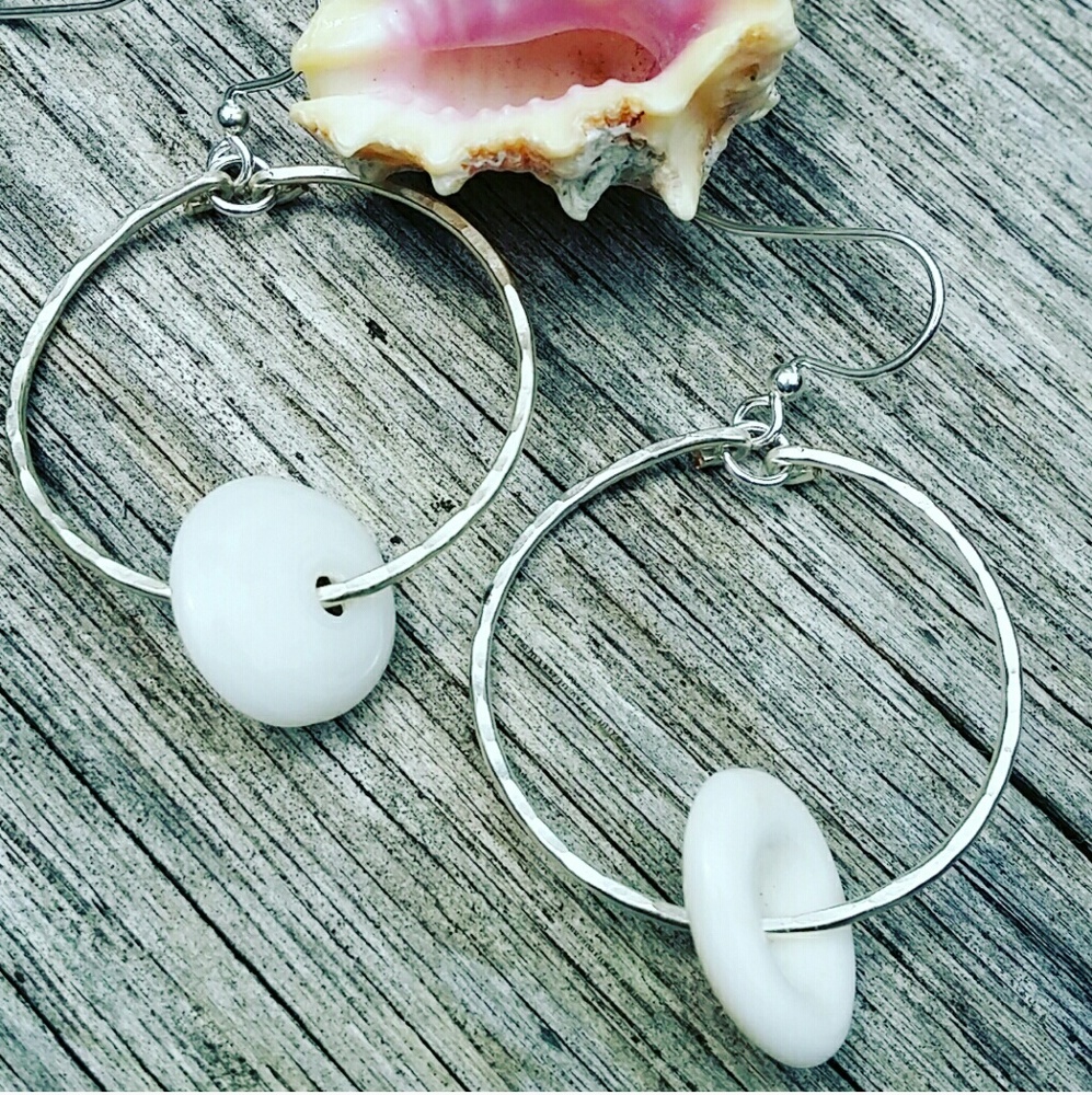 SP white puka shell earrings